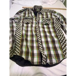 Y2K RB Black Label Elite Jean MFG Shirt Men's 2XL Flannel Embroidered  Green Vtg